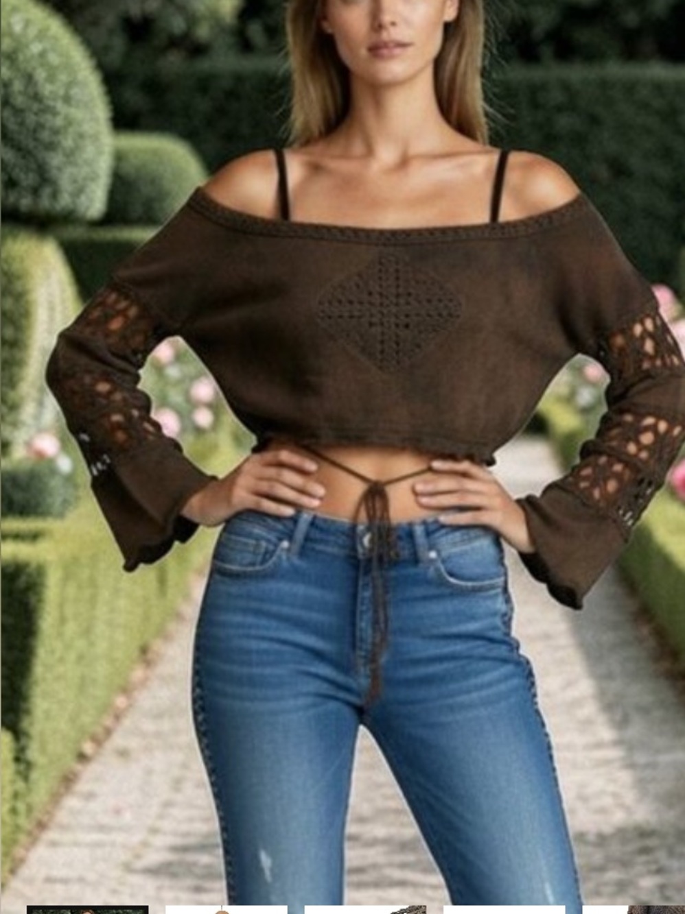 Rare vintage Boho Crochet crop top Grunge "Model Tested + Approved for Travel"